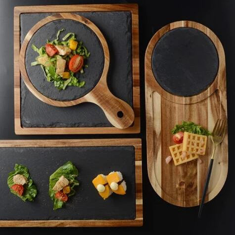 Zwarte Acaciahouten Serveerplank Met Stenen Inzet