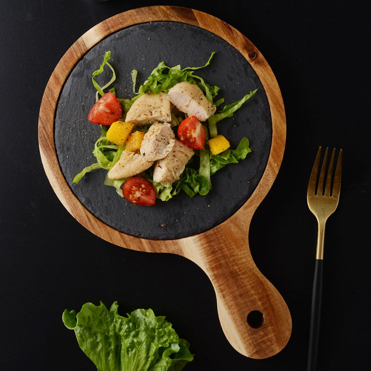 Zwarte Acaciahouten Serveerplank Met Stenen Inzet