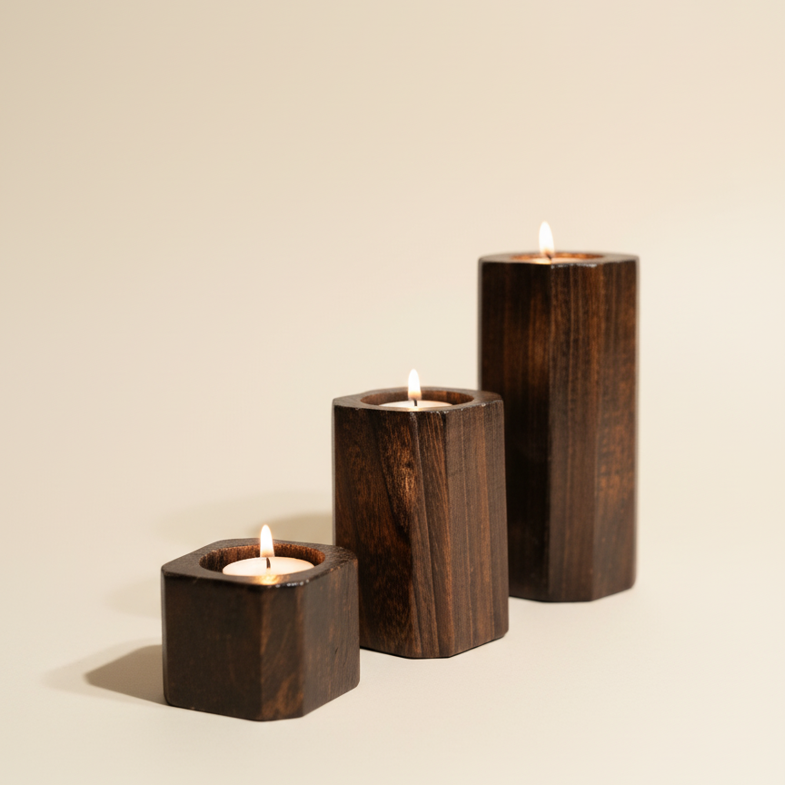 Massief Houten Kaarshouder Uniek & Tijdloos Design