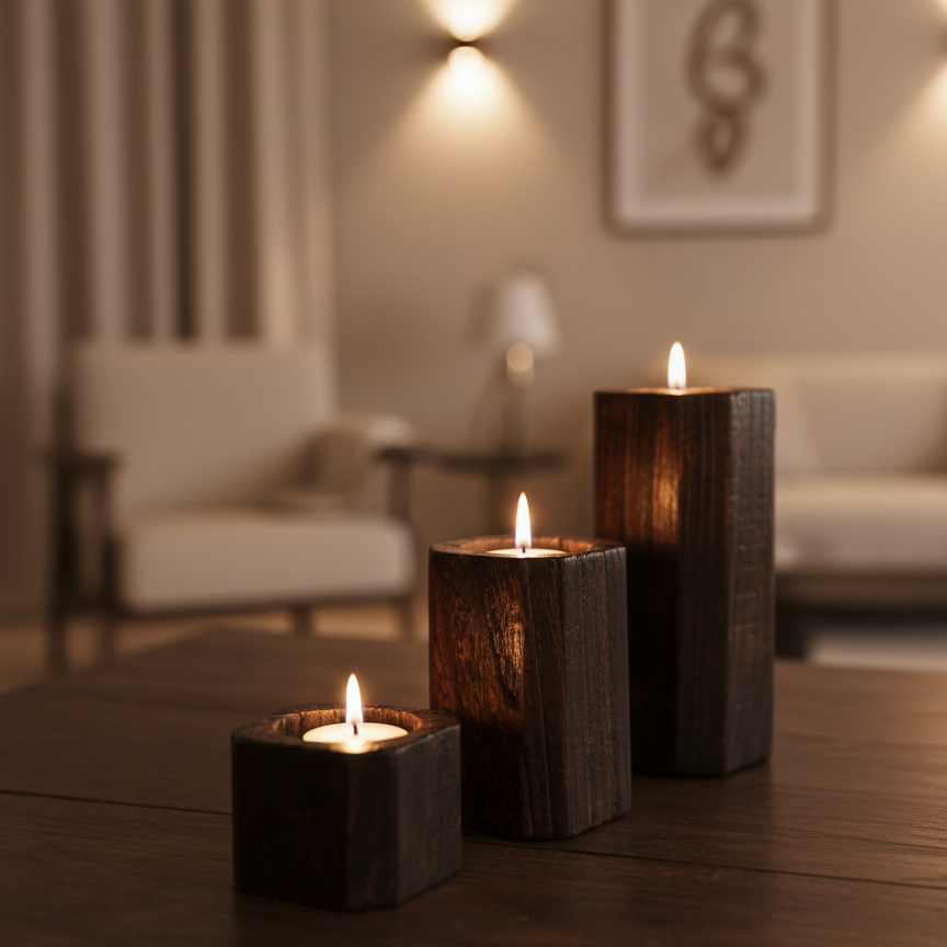 Massief Houten Kaarshouder Uniek & Tijdloos Design