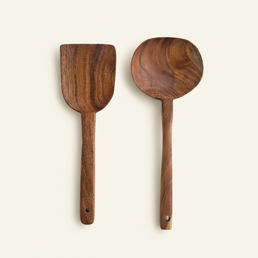 Teakhouten Keukenspatel & Opscheplepel
