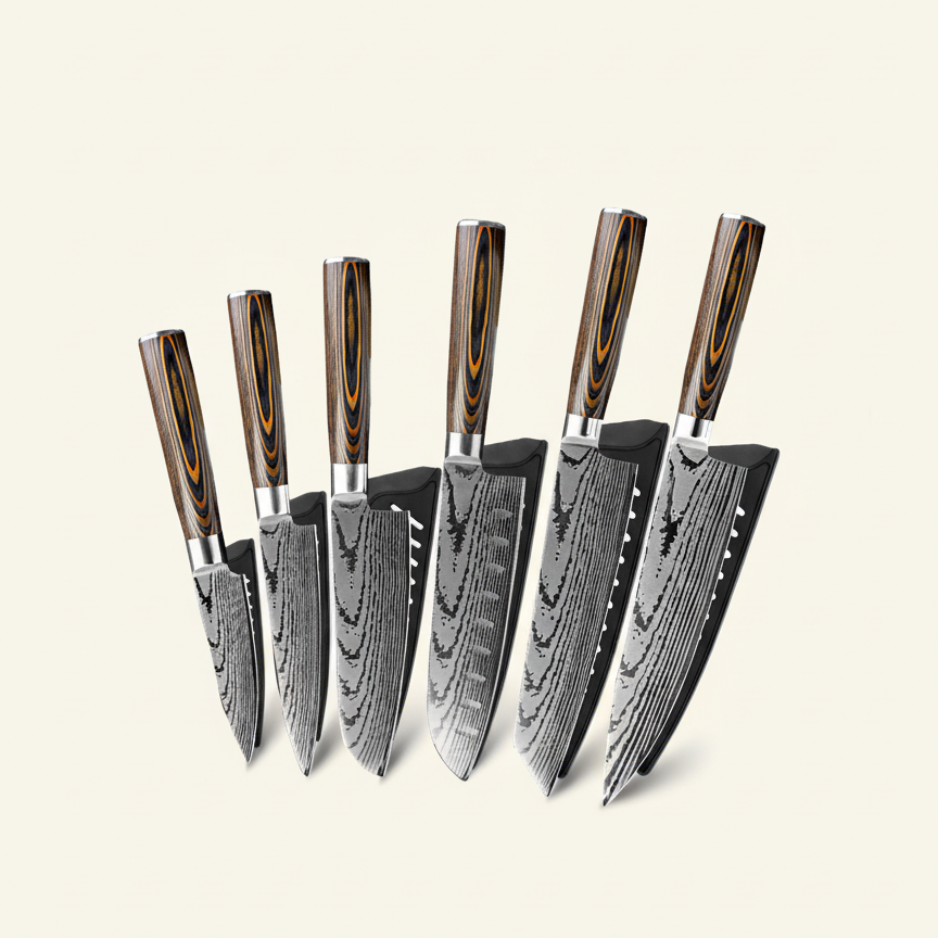 6-Delige Damascus Stijl Messenset – Roestvrij Staal