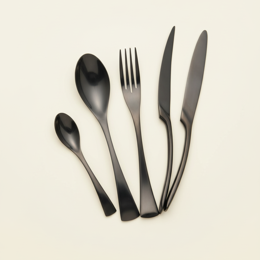 5-Delige Set Zwart Roestvrijstalen Bestek Koreaans Serviesdesign.