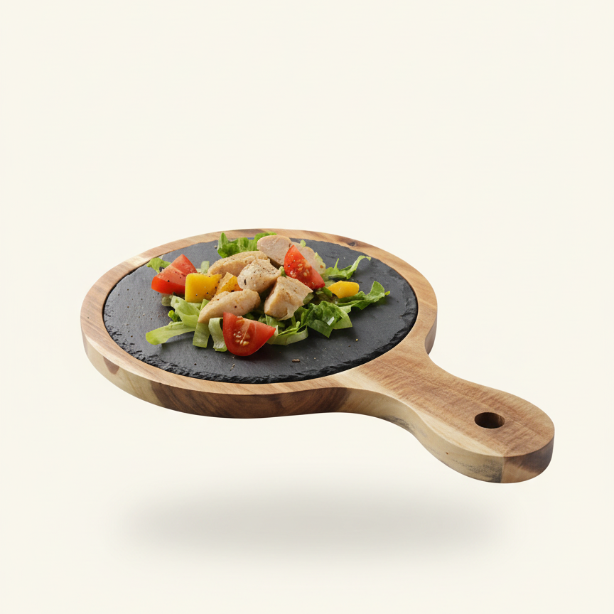 Zwarte Acaciahouten Serveerplank Met Stenen Inzet