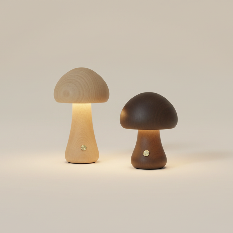 Houten Paddenstoel Nachtlamp – Warm LED Tafellamp met Touch