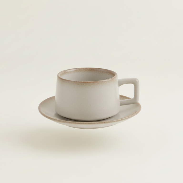 Japandi Keramische Theekop & Schotel Set